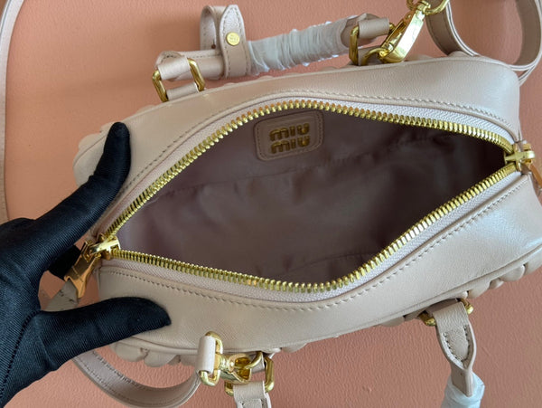 BORSA TRAPUNTATA ARCADIE 22 IN PELLE DI AGNELLO BEIGE MISCHKA