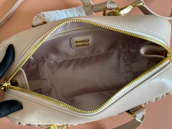 BORSA TRAPUNTATA ARCADIE 27 IN PELLE DI AGNELLO BEIGE MISCHKA