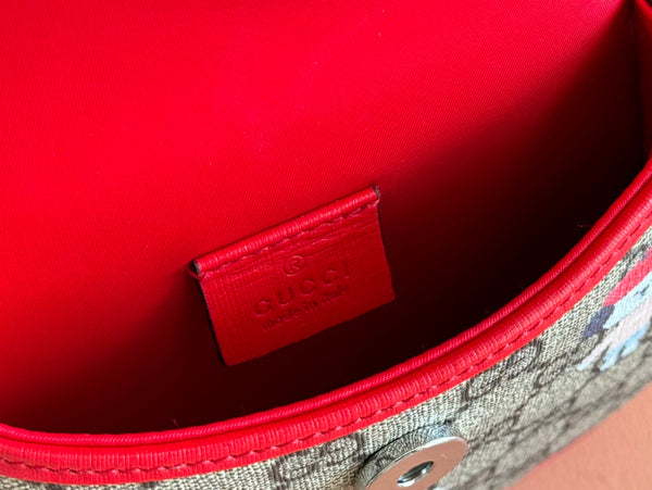 Borsa a tracolla Gucci con stampa cane in tela bianca rossa beige 239661