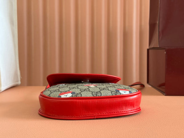 Borsa a tracolla Gucci con stampa cane in tela bianca rossa beige 239661