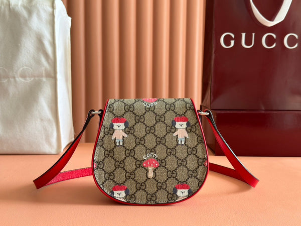 Borsa a tracolla Gucci con stampa cane in tela bianca rossa beige 239661