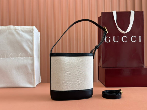 Gucci 73 Mini Bucket Bag Nero Bianco Pelle Tela 239679
