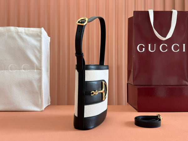 Gucci 73 Mini Bucket Bag Nero Bianco Pelle Tela 239679