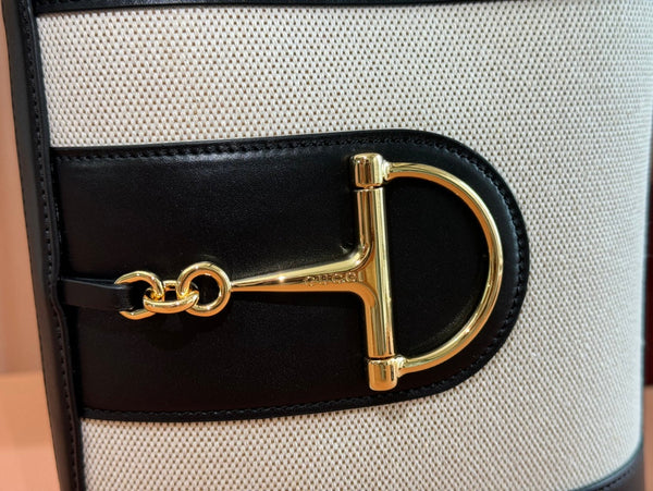 Gucci 73 Mini Bucket Bag Nero Bianco Pelle Tela 239679