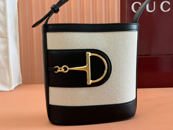 Gucci 73 Mini Bucket Bag Nero Bianco Pelle Tela 239679