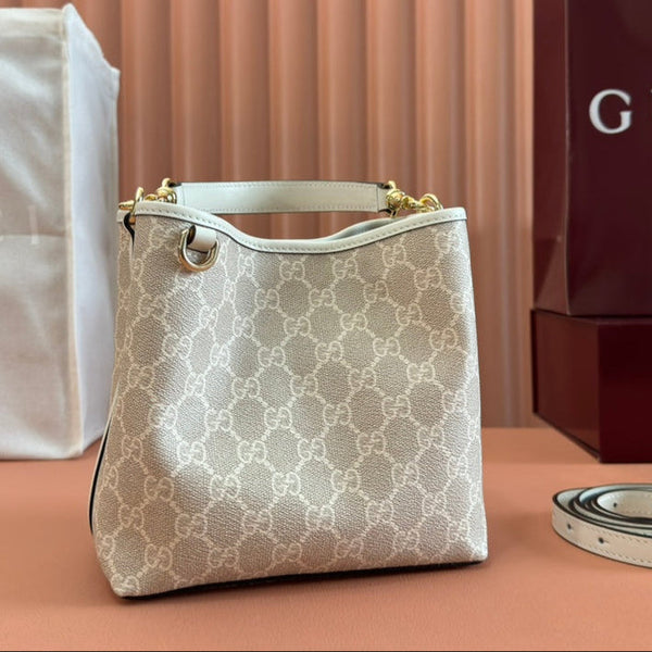 Borsa Gucci Ophidia 20,5 cm in tela beige bianca 239673