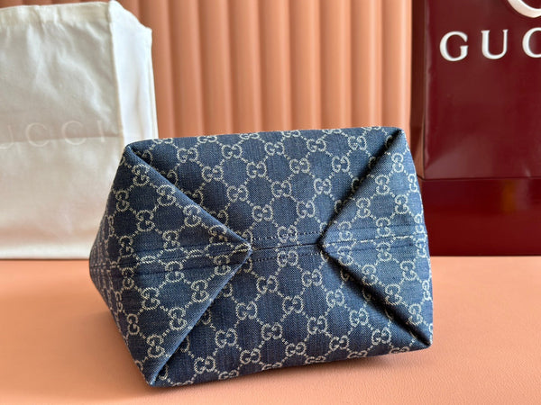 Gucci Totissima 22cm Tote Bag Blue mix Brown Denim Leather 248432