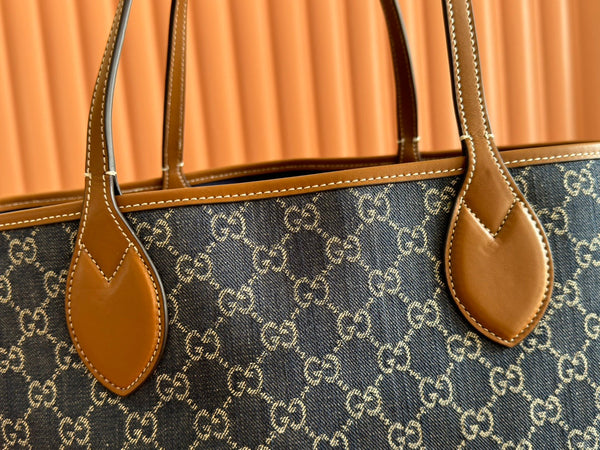 Borsa Gucci Totissima 30,5 cm in pelle blu mix marrone denim 248433