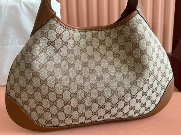 Gucci Body Double Lock Handbag Brown mix Beige Canvas Leather 244513