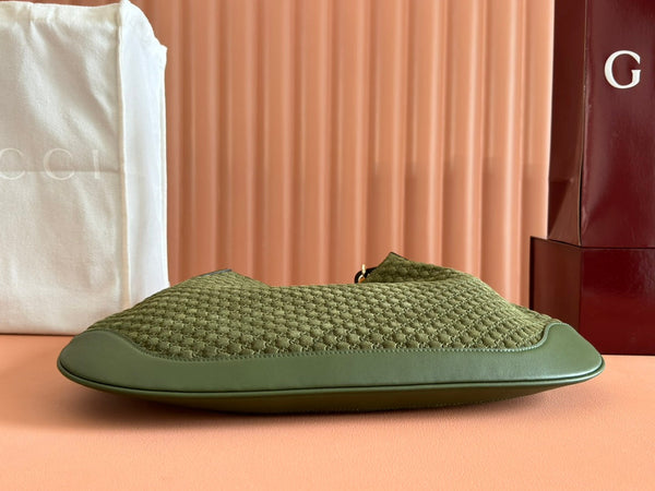 Borsa a mano Gucci Body Double Lock in pelle goffrata verde velluto 244511