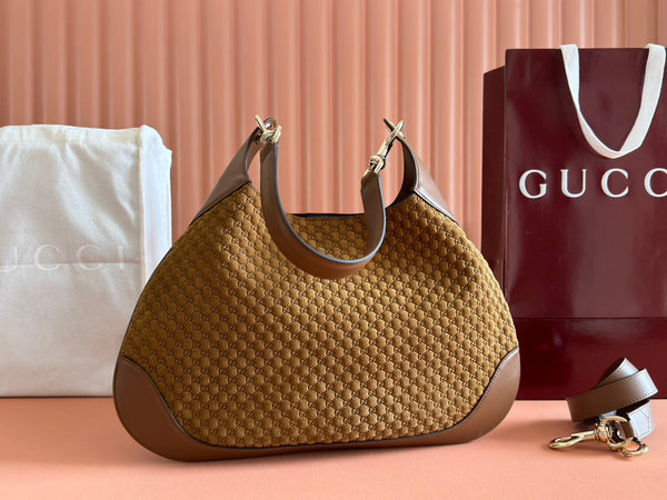 Borsa a mano Gucci Body Double Lock in pelle goffrata marrone velluto 244512