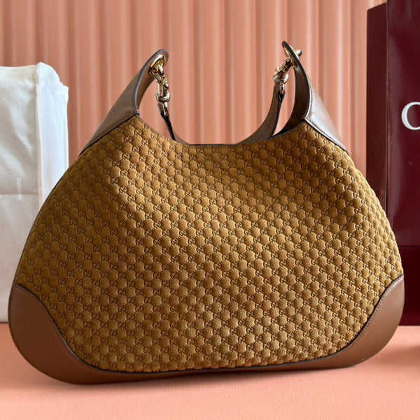 Borsa a mano Gucci Body Double Lock in pelle goffrata marrone velluto 244512