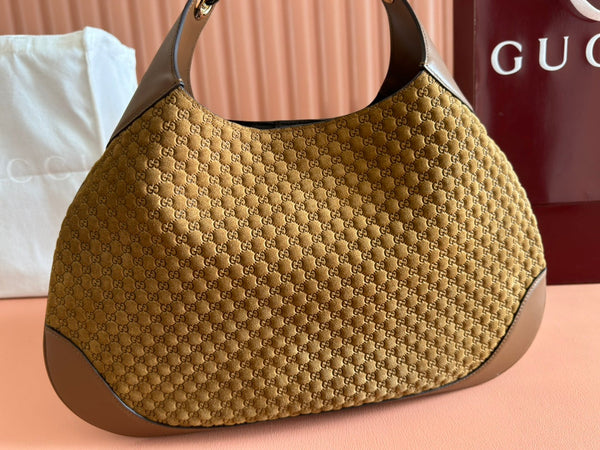 Borsa a mano Gucci Body Double Lock in pelle goffrata marrone velluto 244512