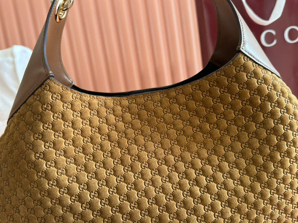 Borsa a mano Gucci Body Double Lock in pelle goffrata marrone velluto 244512