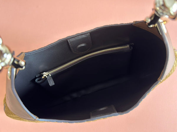 Borsa a mano Gucci Body Double Lock in pelle goffrata marrone velluto 244512