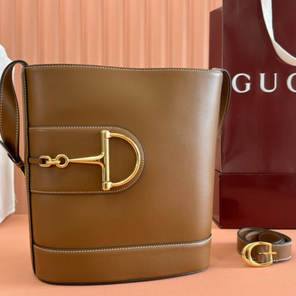 Gucci 73 Mini 27.5cm Bucket Bag Brown Smooth Leather 244436