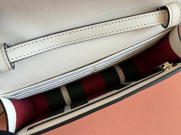 Gucci Emblem Mini Shoulder Bag Beige Canvas Leather 244542