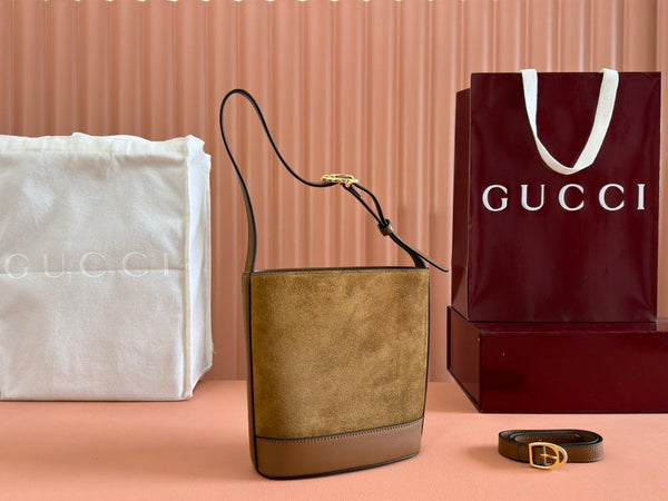 Gucci 73 Mini 20cm Bucket Bag in pelle scamosciata marrone 244448