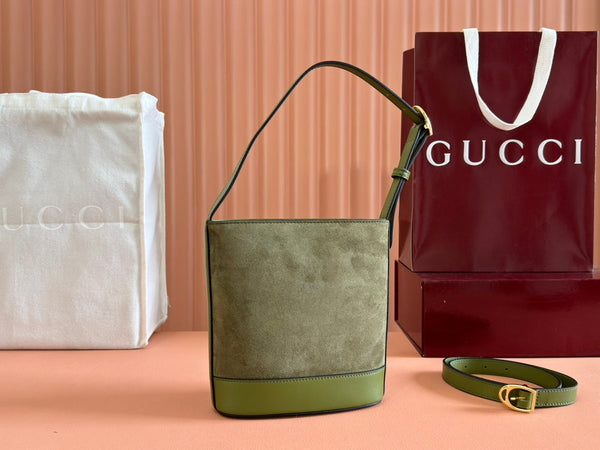 Gucci 73 Mini 20cm Bucket Bag in pelle scamosciata verde 244449