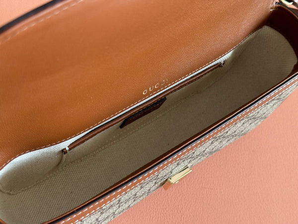 Borsa Gucci Horsebit 1995 in tela di vitello beige mix marrone