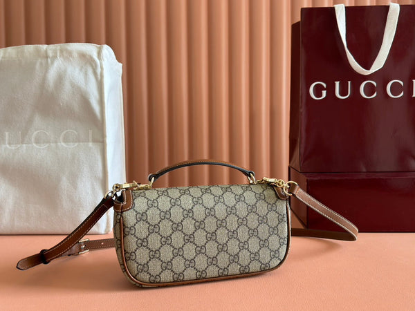 Borsa Gucci Horsebit 1995 in tela di vitello beige mix marrone