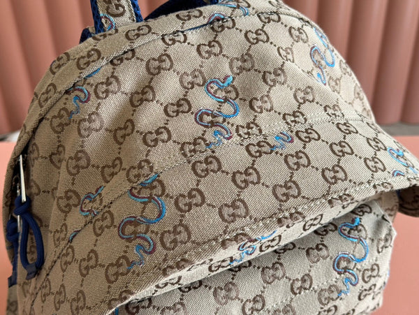 Gucci Snake Pattern Backpack Beige mix Brown Blue Calfskin Canvas 244338