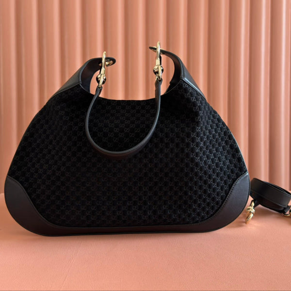 Borsa a mano Gucci Body Double Lock in velluto nero e pelle goffrata 248133