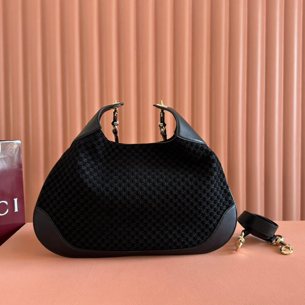 Borsa a mano Gucci Body Double Lock in velluto nero e pelle goffrata 248133