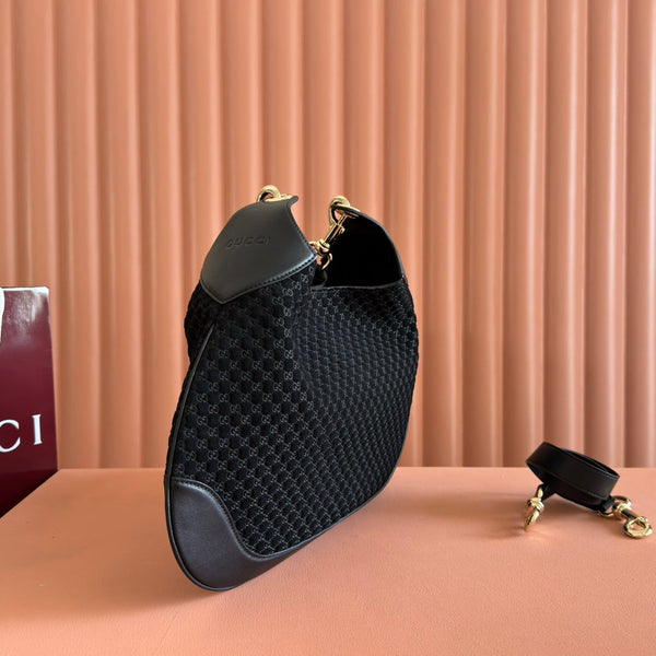 Borsa a mano Gucci Body Double Lock in velluto nero e pelle goffrata 248133