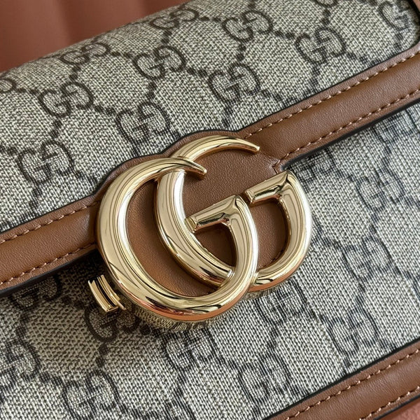 Gucci GO Small Shoulder Bag Brown mix Ebony Leather Canvas 248115