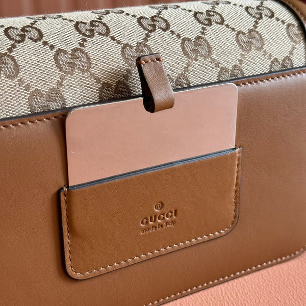 Gucci GO Small Shoulder Bag Brown mix Beige Leather Canvas 248116