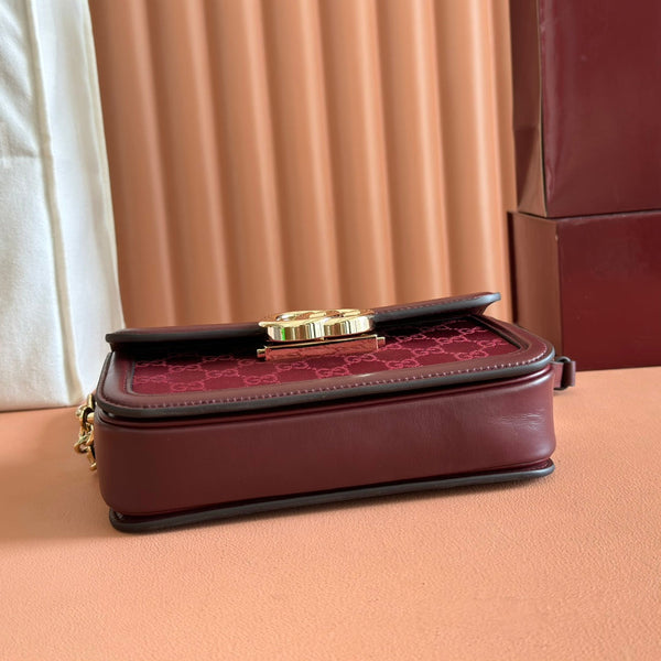 Gucci GO Small Shoulder Bag Burgundy Leather Canvas 248114