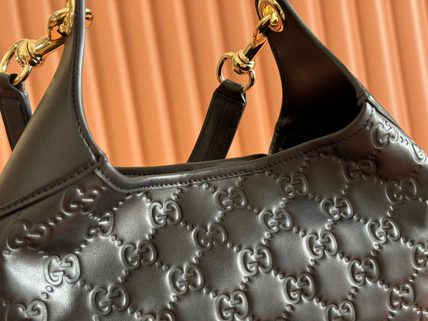 Borsa a mano Gucci Body Double Lock in pelle goffrata nera 248137