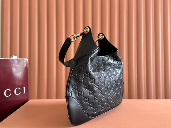 Borsa a mano Gucci Body Double Lock in pelle goffrata nera 248137