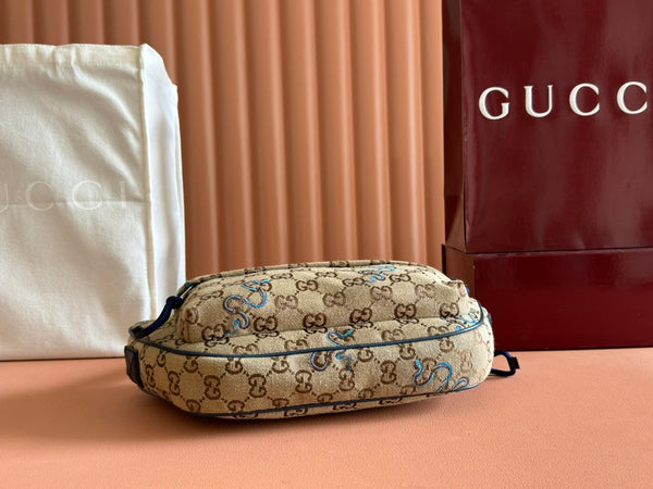 Gucci Snake Print Bag Beige mix Blue Canvas 248145
