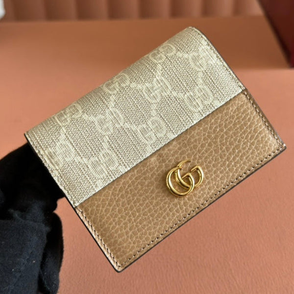 Gucci Marmont Wallet Beige mix Brown Canvas Leather 250959
