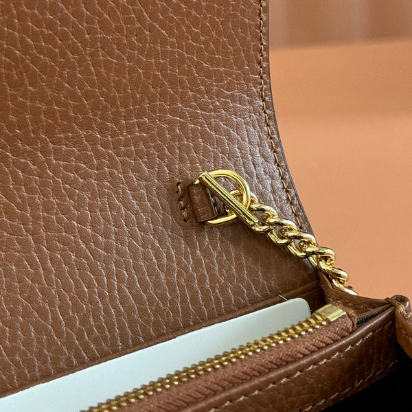 Portafoglio Gucci Jackie Chain in tela e pelle blu marrone 255173