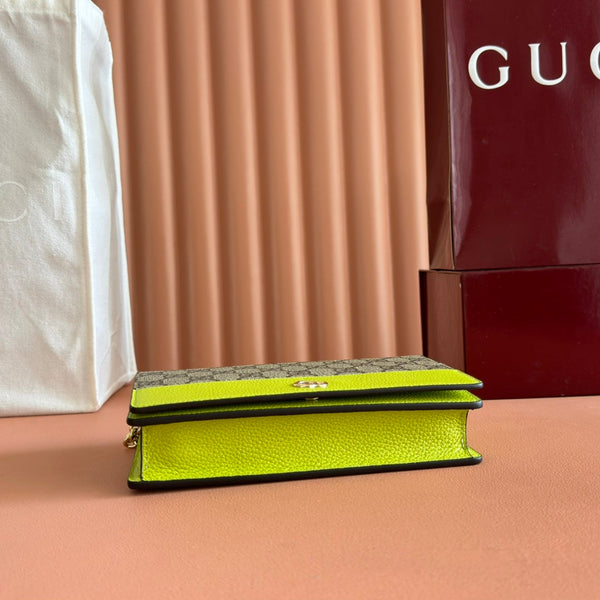 Gucci Marmont Chain Wallet Ebony mix Light Green Canvas Leather 254942