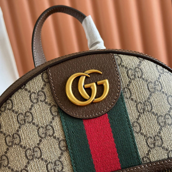 GG Small Ophidia Backpack Beige & Dark Brown GG Monogram Fabric 272187