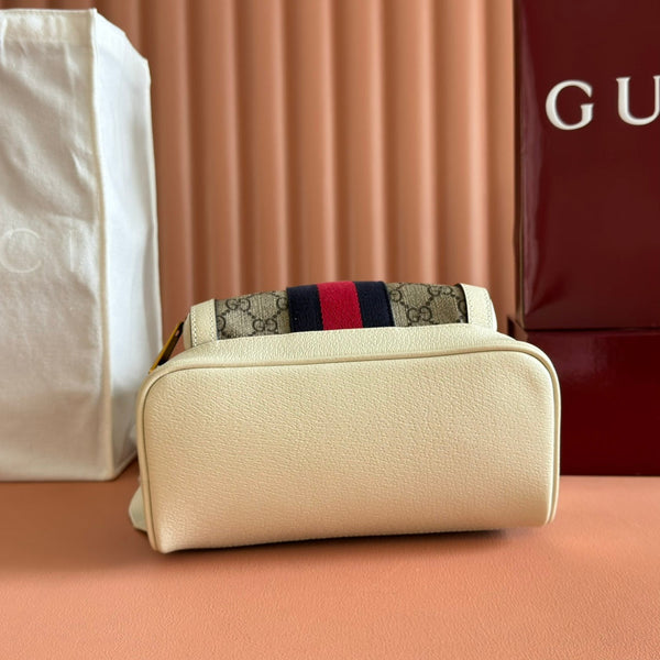 GG Small Ophidia Backpack Beige & White GG Monogram Fabric 272186