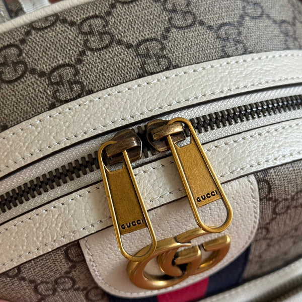 GG Small Ophidia Backpack Beige & White GG Monogram Fabric 272186