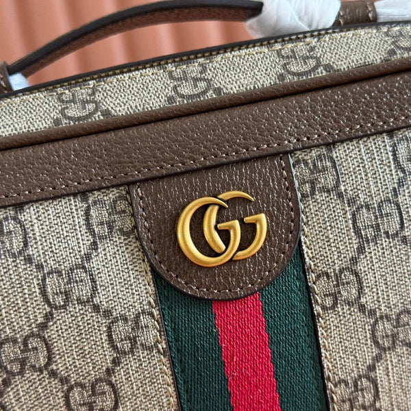 GG Ophidia Small Crossbody Bag Beige & Dark Brown GG Monogram Fabric 272074