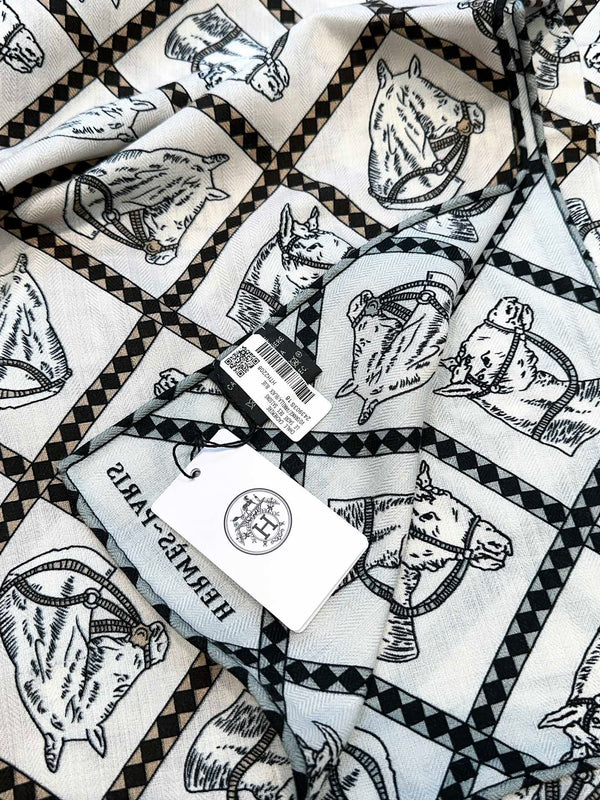 Scarf 140 CM White Black Silk