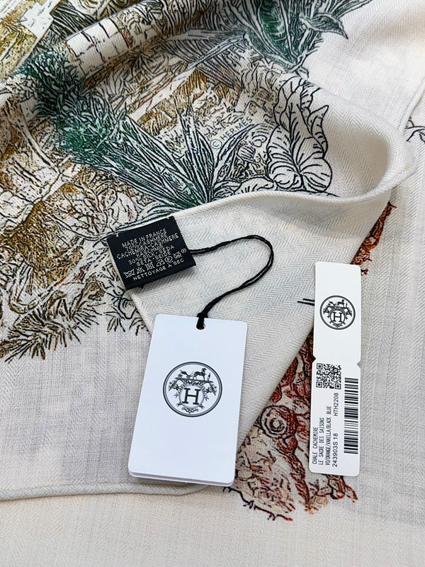 Scarf 140 CM Brown Colorful Cashmere And Silk  394551