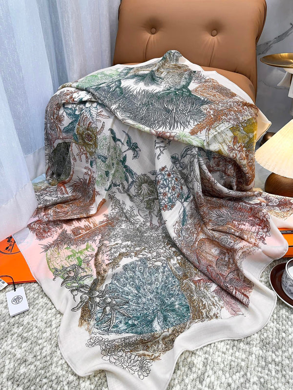 Scarf 140 CM Brown Colorful Cashmere And Silk  394551