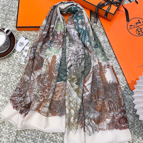 Scarf 140 CM Brown Colorful Cashmere And Silk  394551