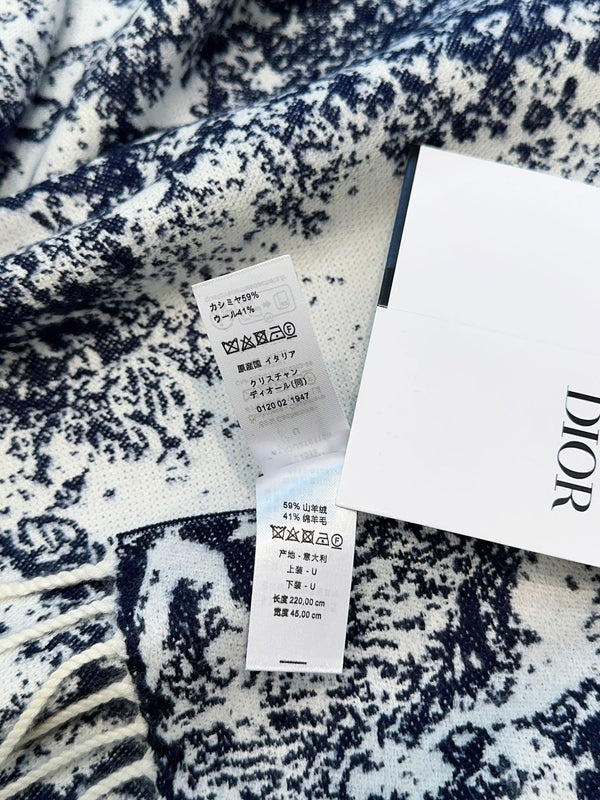 SCIARPA 220 CM IN CASHMERE E LANA MIX BLU NAVY MONOGRAM BIANCO 413656