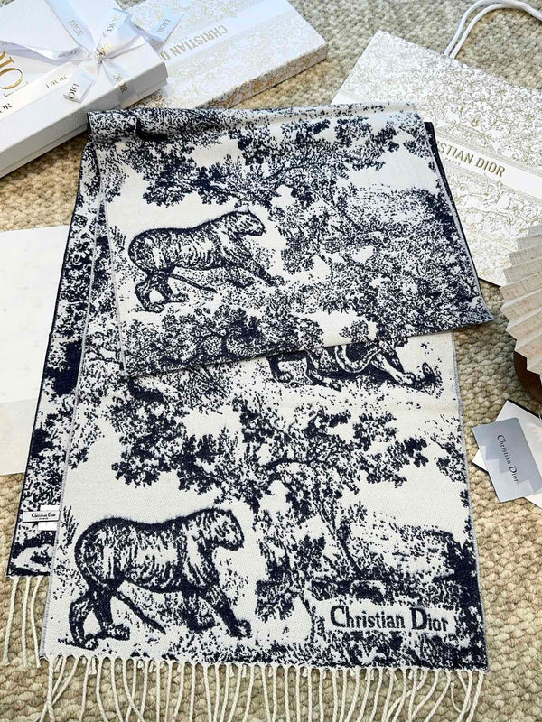 SCIARPA 220 CM IN CASHMERE E LANA MIX BLU NAVY MONOGRAM BIANCO 413656