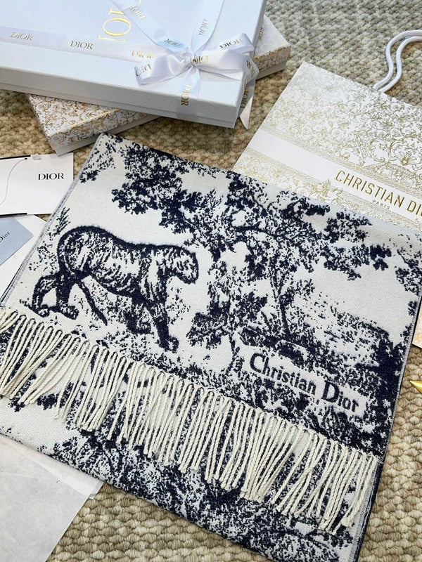 SCIARPA 220 CM IN CASHMERE E LANA MIX BLU NAVY MONOGRAM BIANCO 413656