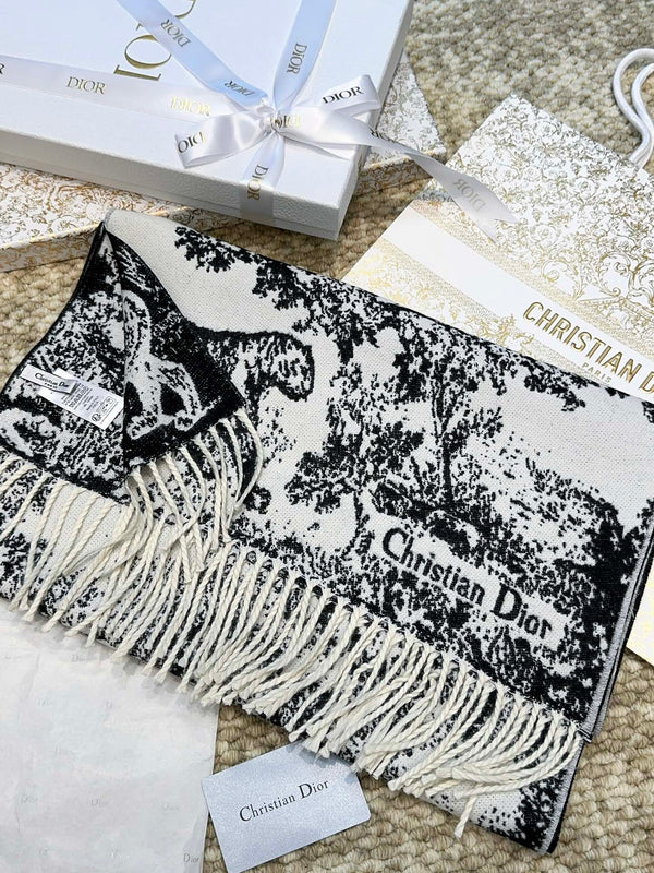 SCIARPA 220 CM IN CASHMERE E LANA MIX NERO MONOGRAMMA BIANCO 413658